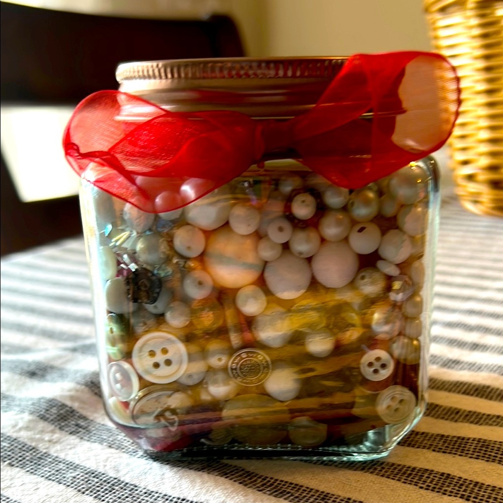 Jar of Vintage Buttons and Beads